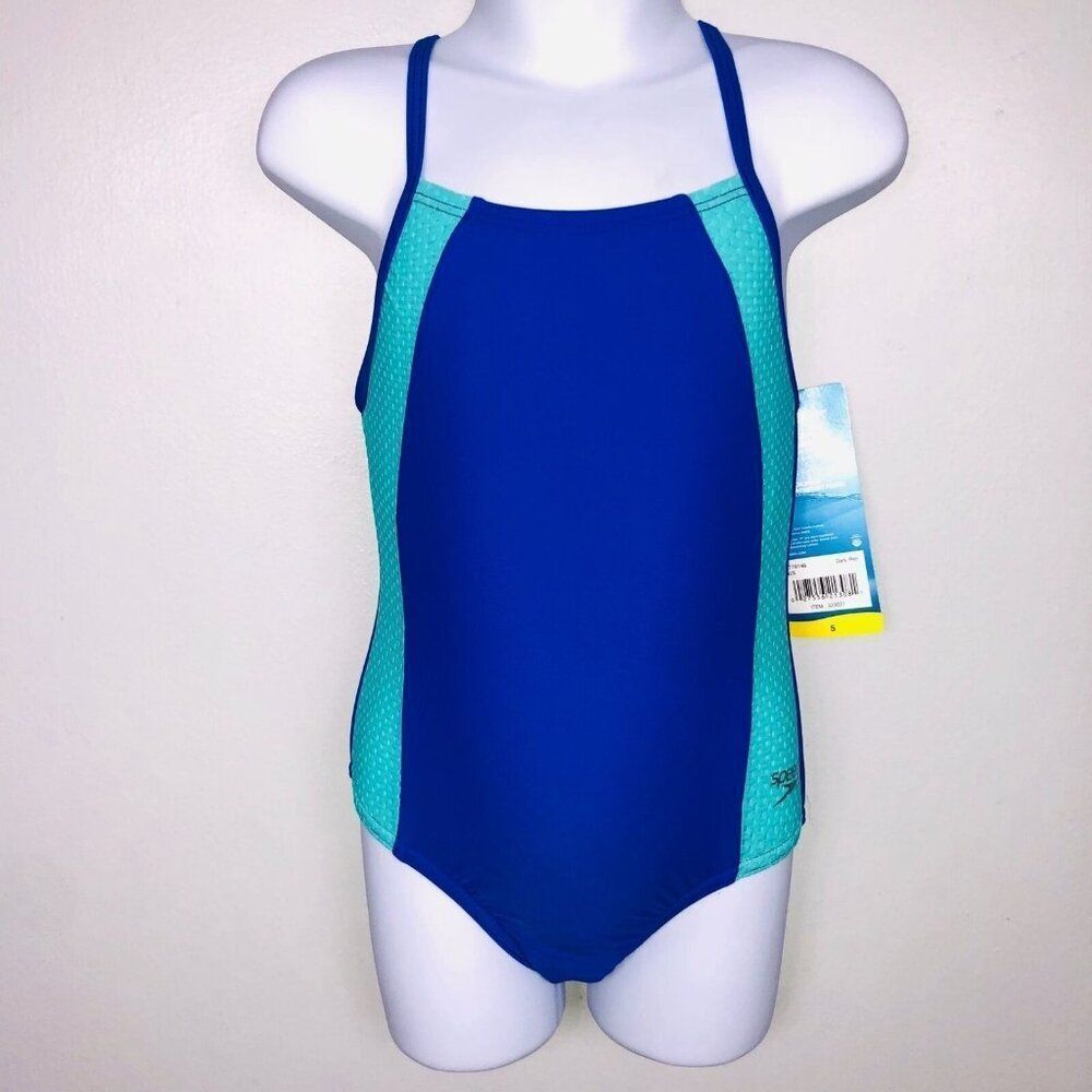 Speedo Girls 5 Swimwear Blue One Piece Bathing Swim Suit Gripper New